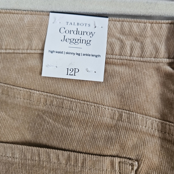 NWT Talbots tan corduroy high waist skinny leg ankle jegging pants Womens 12 - Picture 3 of 6